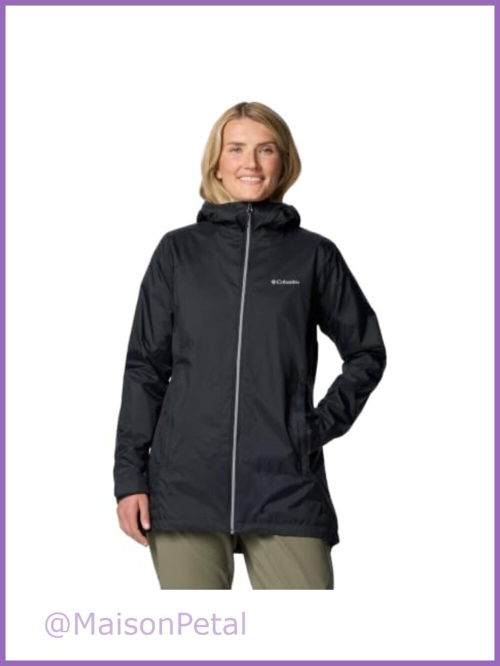 Nylon Lined Long Rain Jacket Water Resistant Hooded